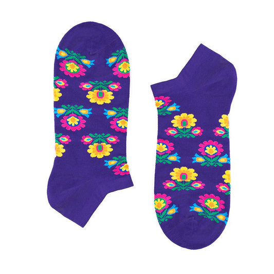 Ankle Socks with flowers - Purple