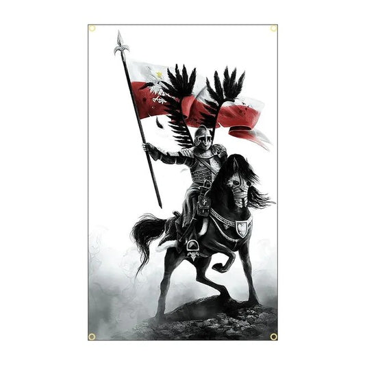 Husaria Warrior holding a Polish Flag