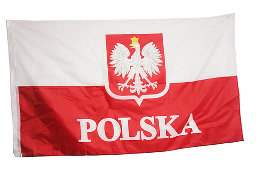 Large Polish Flag With Polska Eagle 90 x 150cm